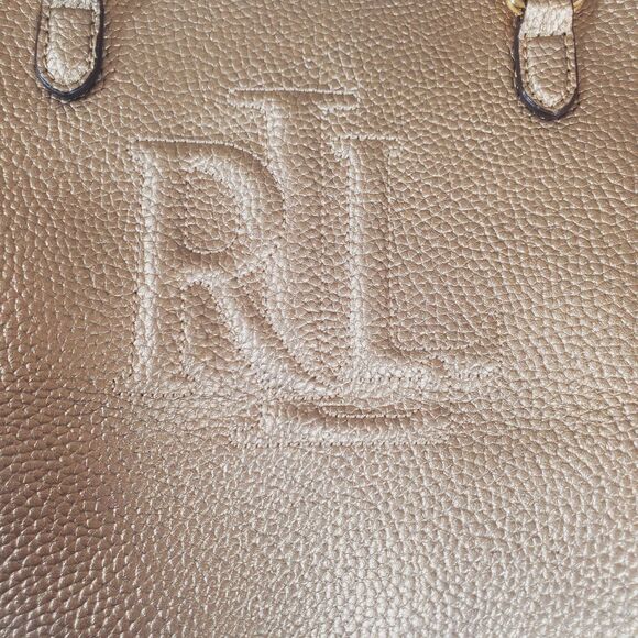 Ralph Lauren Gold Leather Bag Double Handle Medium Satchel Shoulder Strap - Picture 6 of 14